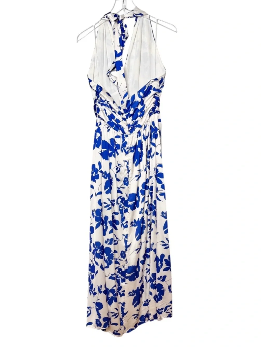 NEW Petal & Pup Allora Blue Floral Women’s Halter Satin Maxi Dress Sz M - Picture 10 of 14